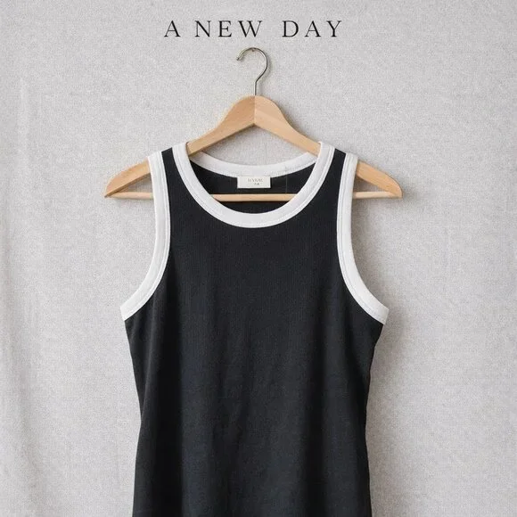 A New Day Black Ribbed Tank Top – Size Large - Picture 2 of 7